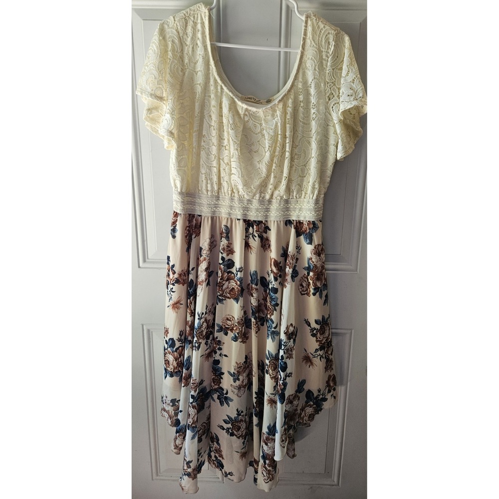 Liberty‎ Love Boho Lace Floral Dress Women 2XL Cream Short Sleeve Midi...